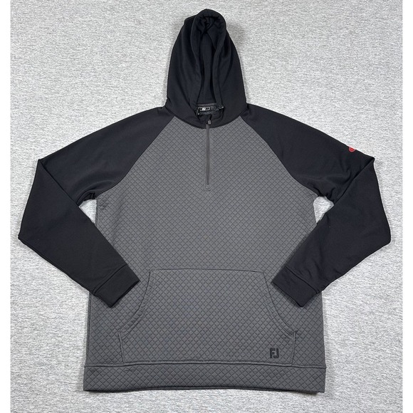 FootJoy Other - Footjoy Links Hoodie Mens Large Gray Black 1/4 Zip Moisture Wicking Golf Logo